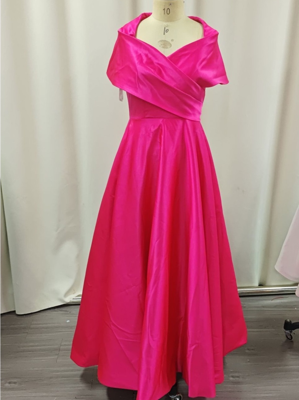 Elegant Hot Pink Off‑Shoulder Evening Gown